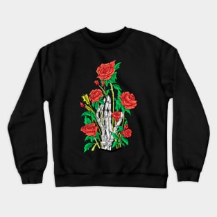 a skull hand and a red rose Crewneck Sweatshirt